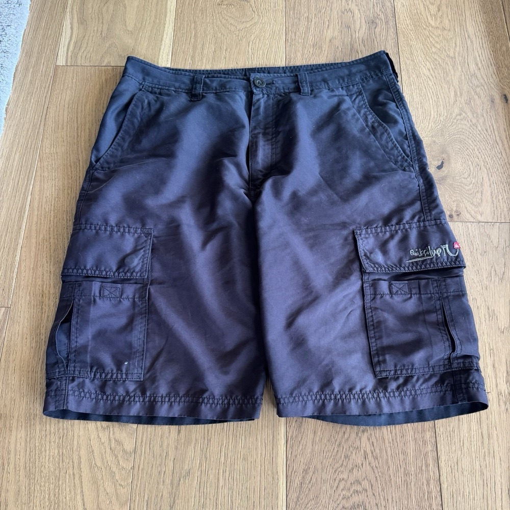 Vintage Quiksilver Cargo Shorts Mens 32 Black Cotton Outdoor Pockets Surf Y2K